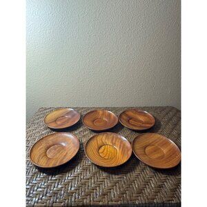 Danish Wooden Saucers Natural Grain Finish  Set Of 6